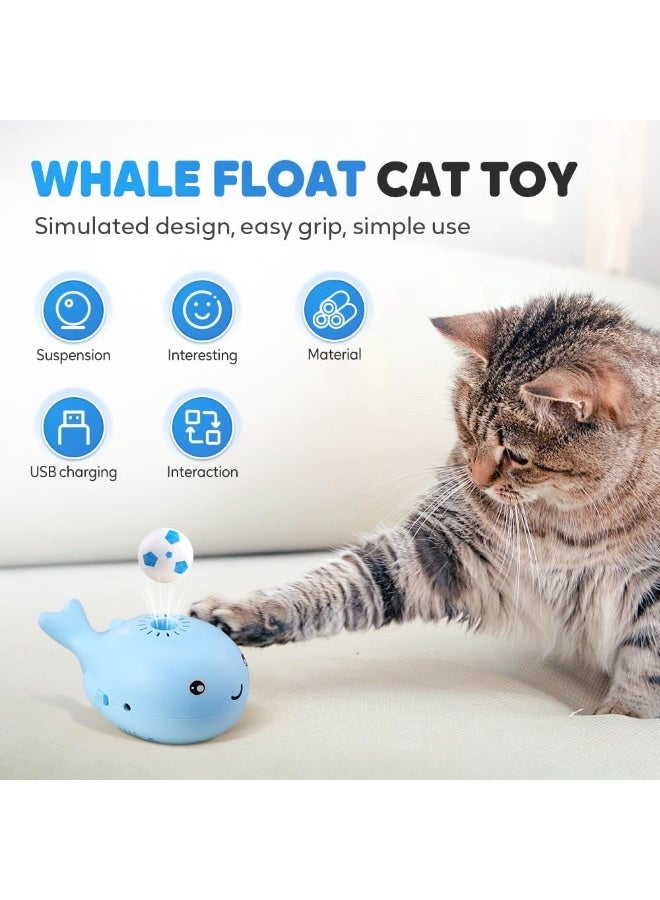 كرة ألعاب قطط عائمة مطورة على شكل حوت - كرة قدم كهربائية تفاعلية متحركة للقطط المنزلية، لعبة تمارين آلية تعمل بالبطارية للحيوانات الأليفة، لون أزرق - Image 4