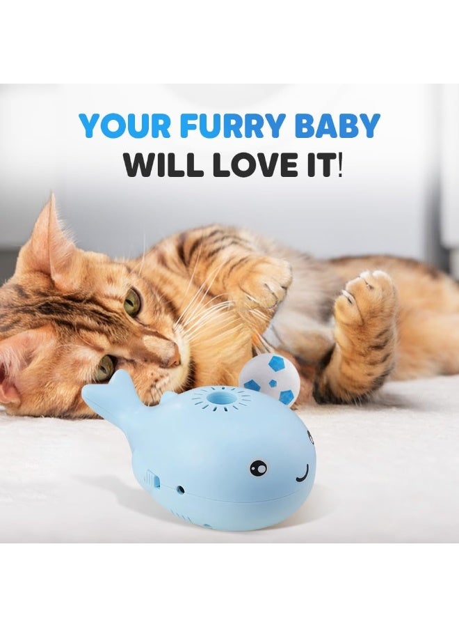 كرة ألعاب قطط عائمة مطورة على شكل حوت - كرة قدم كهربائية تفاعلية متحركة للقطط المنزلية، لعبة تمارين آلية تعمل بالبطارية للحيوانات الأليفة، لون أزرق - Image 5