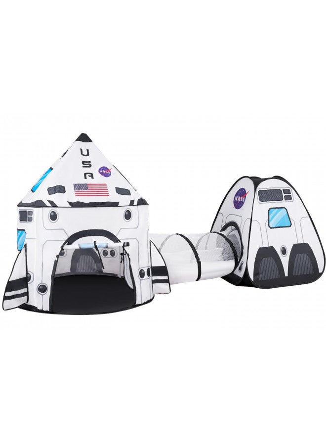 JOYIN White Rocket Ship Pop up Play Tent with Tunnel and Playhouse Kids Indoor Outdoor Spaceship Tent Set - Image 1