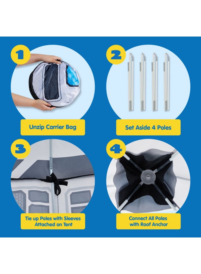 JOYIN White Rocket Ship Pop up Play Tent with Tunnel and Playhouse Kids Indoor Outdoor Spaceship Tent Set - Image 4