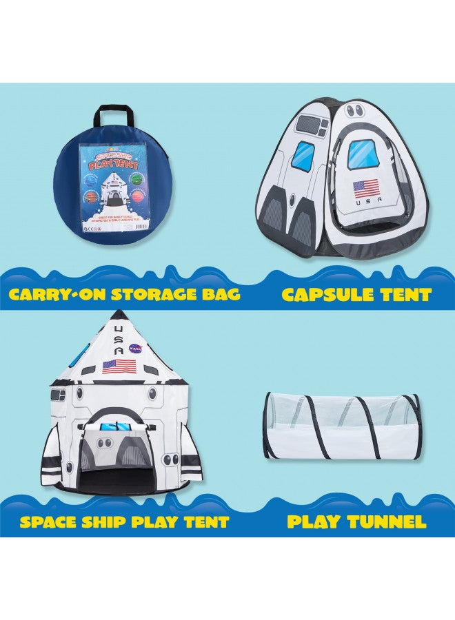 JOYIN White Rocket Ship Pop up Play Tent with Tunnel and Playhouse Kids Indoor Outdoor Spaceship Tent Set - Image 2