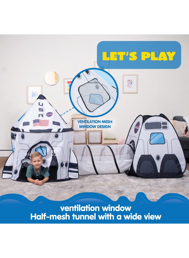 JOYIN White Rocket Ship Pop up Play Tent with Tunnel and Playhouse Kids Indoor Outdoor Spaceship Tent Set - Image 3
