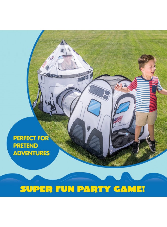 JOYIN White Rocket Ship Pop up Play Tent with Tunnel and Playhouse Kids Indoor Outdoor Spaceship Tent Set - Image 5
