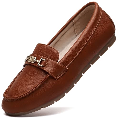 DeYashopin Women's Loafer Shoes Leisure Slip On Work Shoes Comfort Walking Flats Reddish Brown 7 - Image 1