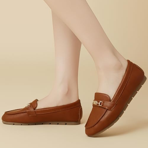 DeYashopin Women's Loafer Shoes Leisure Slip On Work Shoes Comfort Walking Flats Reddish Brown 7 - Image 5