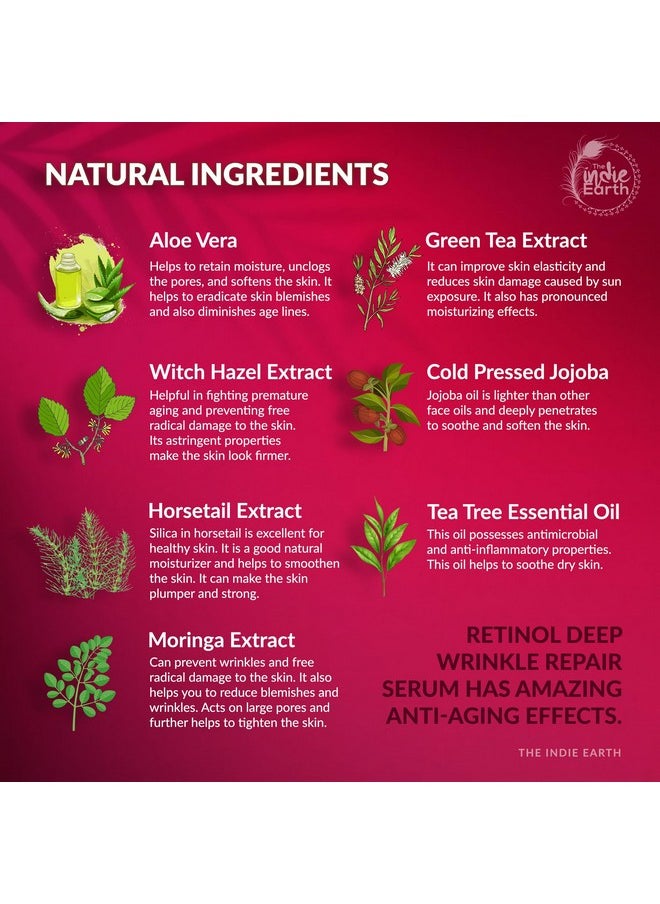 The Indie Earth Retinol 2.5% Deep Wrinkle Repair Serum With Vitamin C Serum, Vegan Glutathione, Vitamin E & Tea Tree Extract Anti-Wrinkle Serum, Best Retinol Serum 30Ml | 1 Fl.Oz  - Image 3