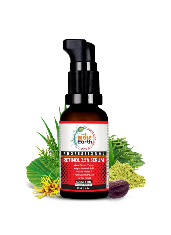 The Indie Earth Retinol 2.5% Deep Wrinkle Repair Serum With Vitamin C Serum, Vegan Glutathione, Vitamin E & Tea Tree Extract Anti-Wrinkle Serum, Best Retinol Serum 30Ml | 1 Fl.Oz  - Image 1