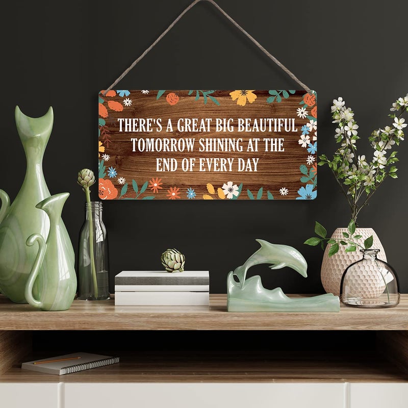 MIGUMUTU Country Style Wall Decor There's a Great Big Beautiful Tomorrow Wooden Signs Rustic Hanging Wall Plaque Sign Home Decor Present - Image 4