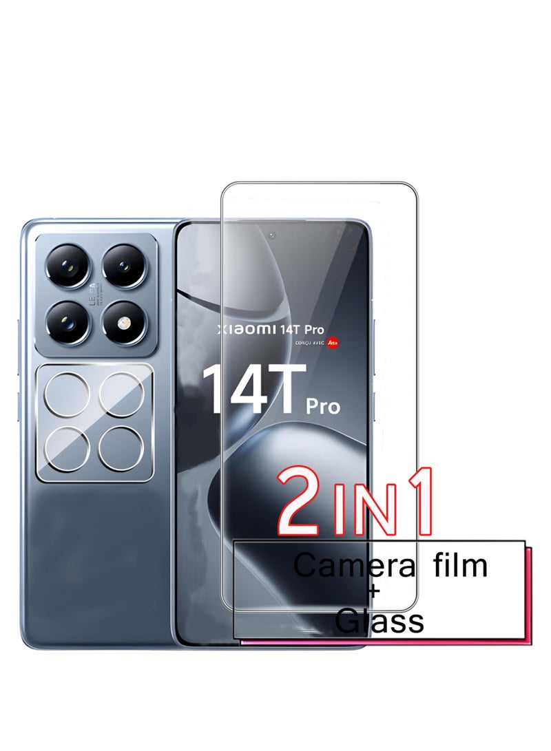 2 In 1Tempered Glass and Camera Lens Protector for Redmi 14T Pro, HD Clear 9H Hardness [Case Friendly] Film Bubble Free - Image 1