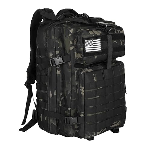 WOLT Military Tactical Backpack for Men 45L Molle Backpack 3 Day Assault Pack Bug Out Bag Heavy Duty Rucksack for Hiking Gym Camouflage Black - Image 1