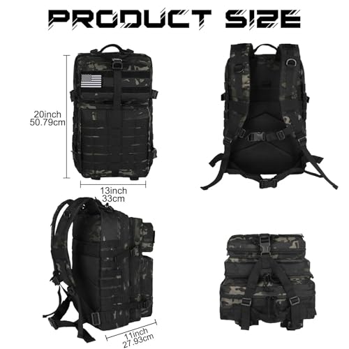 WOLT Military Tactical Backpack for Men 45L Molle Backpack 3 Day Assault Pack Bug Out Bag Heavy Duty Rucksack for Hiking Gym Camouflage Black - Image 3