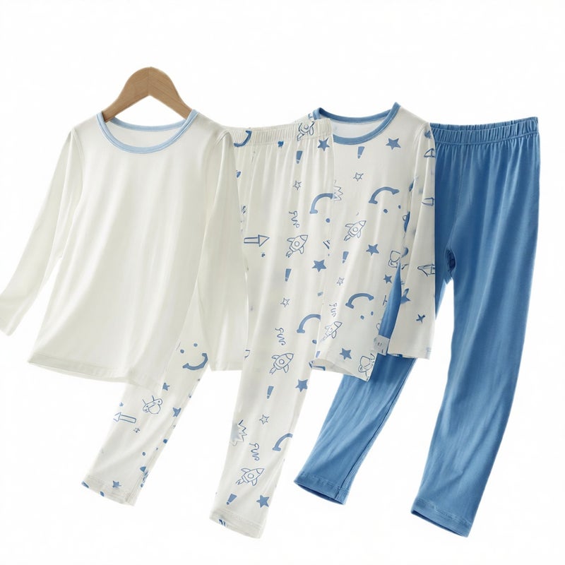 Boys Modal Pajama Set Short Sleeve Summer Cartoon Kids Homewear Suit - Image 5
