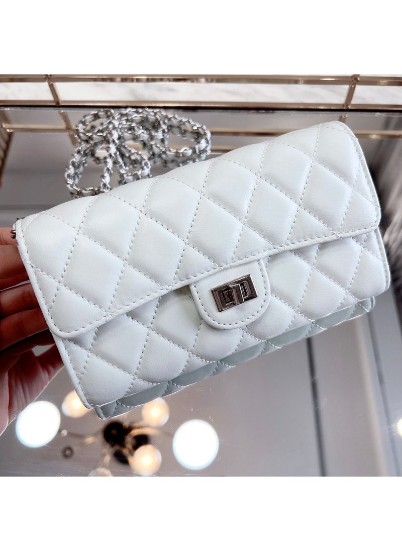 Generic - Mini Square Woc Chain Bag Long Wallet Card Holder Single Shoulder Slant Cross Mobile Phone Bag For Women Motorcycle Equipment Ac White - Image 1
