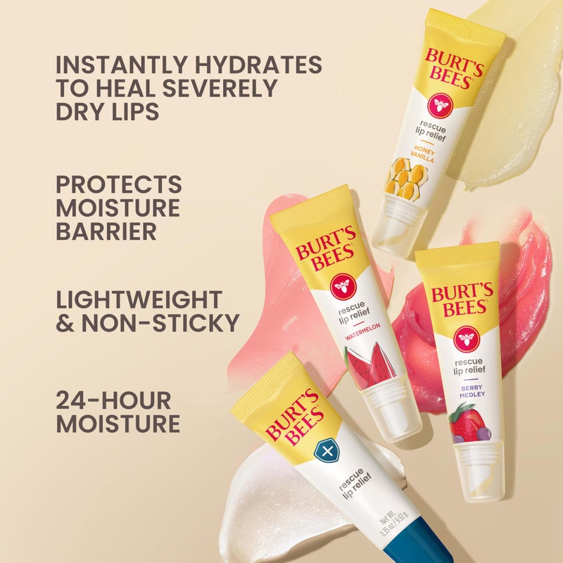 Burt's Bees Stocking Stuffers, Rescue Lip Relief, Honey Vanilla, Hydrating Lip Balm for Dry Cracked Lips, with Responsbily Sourced Beeswax and Shea Butter, 100% Natural Origin, 1 Squeezy Tube, 0.35oz - Image 2