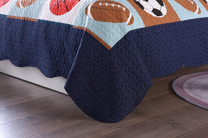 MarCielo 2 Piece Kids Bedspread Quilts Set Throw Blanket for Teens Boys Bed Printed Bedding Coverlet, Twin Size, Blue Basketball Football Sports, American Football (Twin) - Image 3