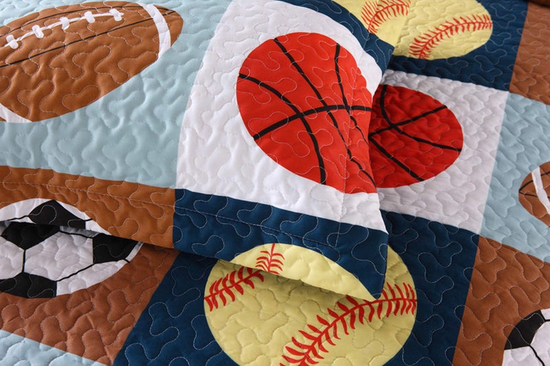MarCielo 2 Piece Kids Bedspread Quilts Set Throw Blanket for Teens Boys Bed Printed Bedding Coverlet, Twin Size, Blue Basketball Football Sports, American Football (Twin) - Image 4