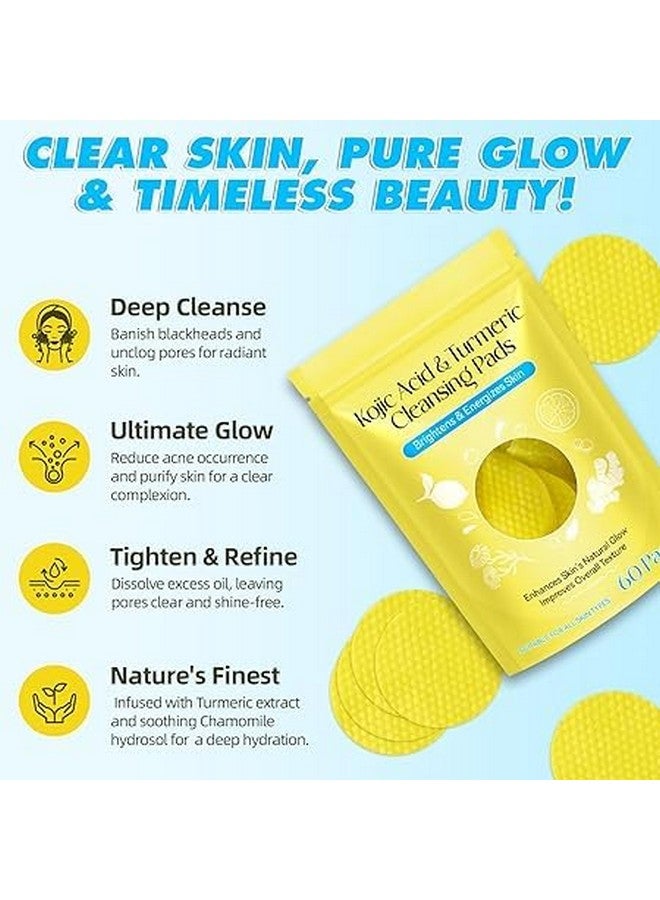 RUNMAY Turmeric & Kojic Acid Face Cleansing Pads for Dark Spots, Skin Brightening & Acne Prevention | Vitamin C, Retinol & Chamomile Hydrolat | For Women & Men | All Skin Type | 60 Pieces Pack of 1 - Image 3