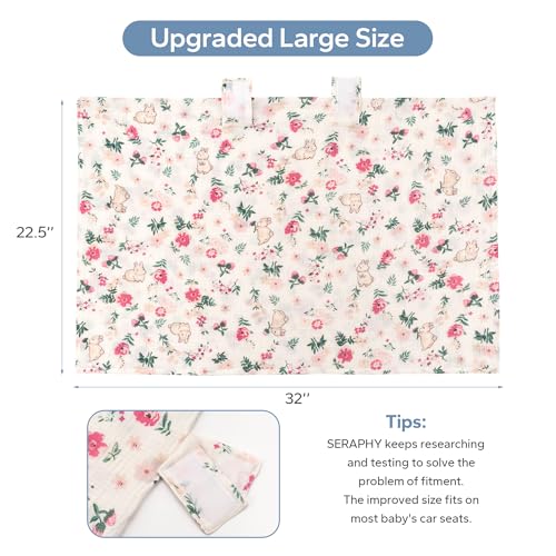 SERAPHY 100 Muslin Cotton Car Seat Covers for Babies Universal Baby Car Seat Cover Breathable Muslin Carseat Cover Canopies for Boys and Girls Soft Infant Car Seat Cover for Summer Rabbits - Image 3