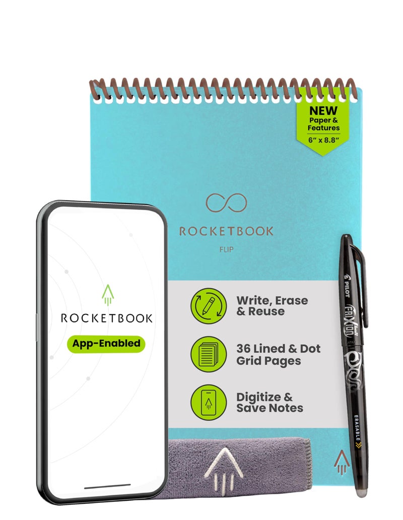 Rocketbook Flip Reusable Smart Notepad, Top Bound Spiral Notebook Lined and Dotted Pages Executive Size 6x8.8, Premium, Teal (Pack of 1) - Image 1