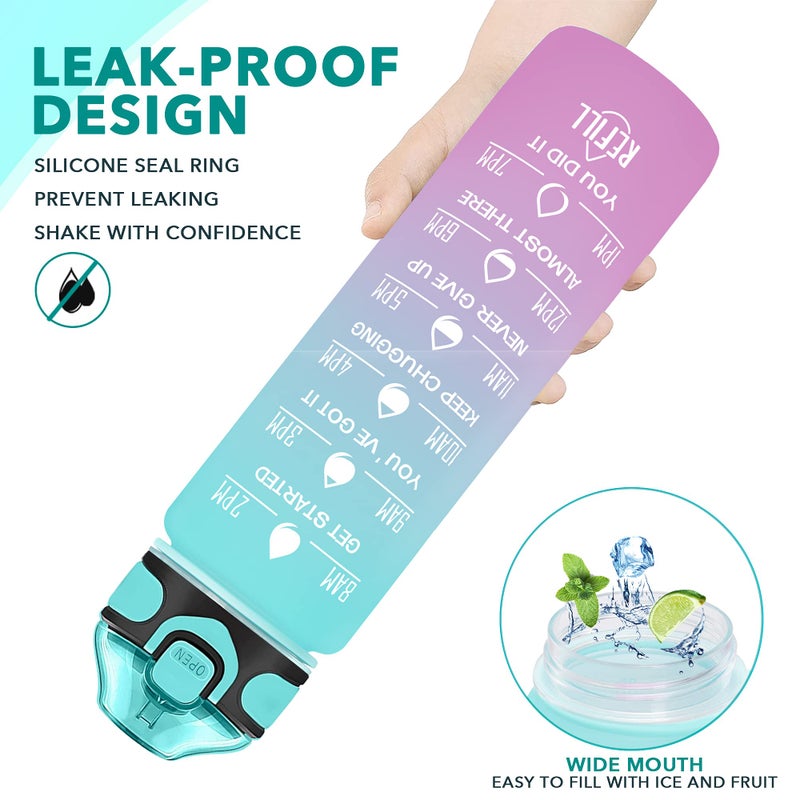 Enerbone 32 oz Drinking Water Bottle with Times to Drink and Straw, Motivational with Carrying Strap, Leakproof BPA & Toxic Free, Ensure You Drink Enough Water for Fitness Gym Outdoor - Image 4