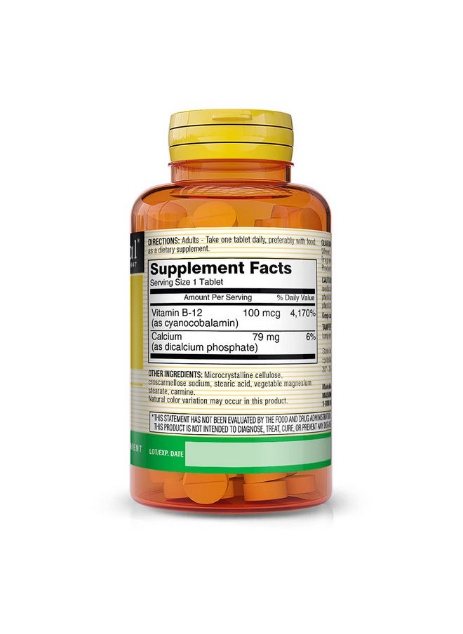 Mason Natural - Vitamin B12 100 Mcg With Calcium Healthy Conversion Of Food Into Energy Supports Nerve Function And Health 100 Tablets - Image 1
