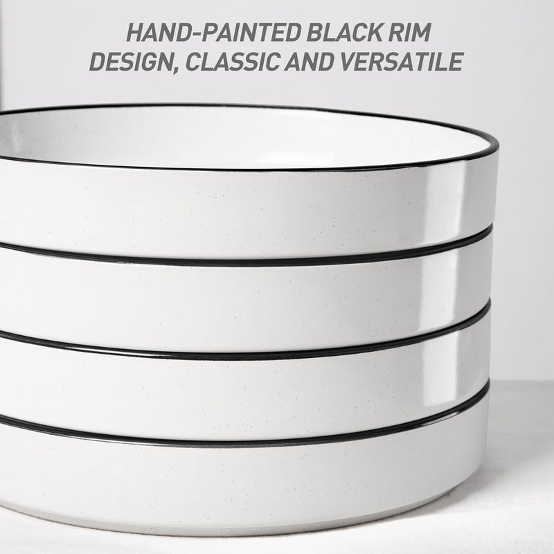 Famiware Nebula Pasta Bowls for 4, 8.75-inch Salad Bowl Sets, Large Wide Bowls for Serving Dinner, White with Black Rim - Image 2