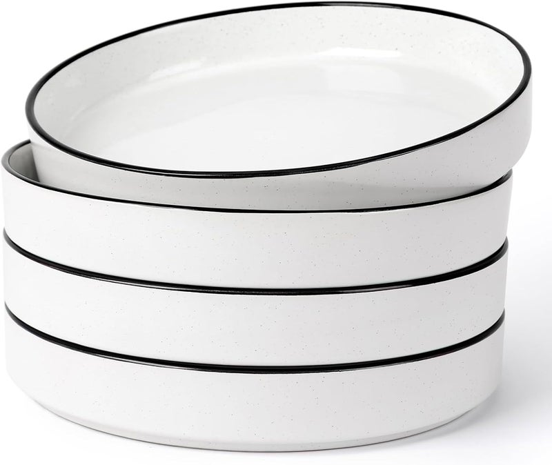 Famiware Nebula Pasta Bowls for 4, 8.75-inch Salad Bowl Sets, Large Wide Bowls for Serving Dinner, White with Black Rim - Image 1