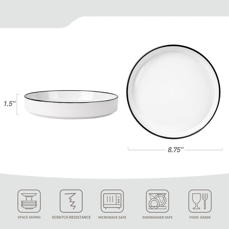 Famiware Nebula Pasta Bowls for 4, 8.75-inch Salad Bowl Sets, Large Wide Bowls for Serving Dinner, White with Black Rim - Image 4
