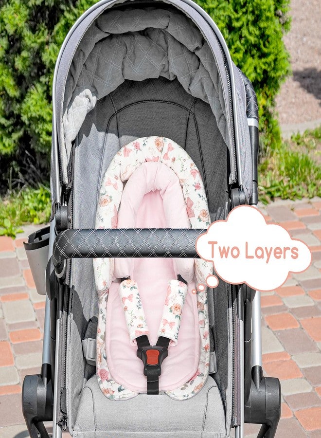 GFU Baby Car Seat Head Support for Newborn, GFU 2 in 1 Infant Car Seat Head Body Support with Strap Pads, Soft Stroller Cushion Pillow Insert for Girls, Fits for Stroller, Swing, Pink Floral - Image 5