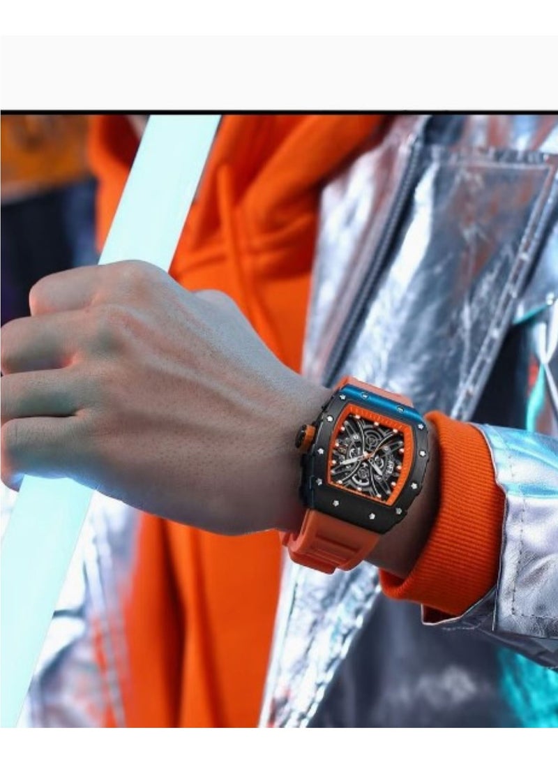 CURREN - CURREN New Square Luminous Watches for Men Sport Casual Silicone Bracelet Hollow Auto Date Dial Wristwatches 8438 Quartz Watch - Image 1