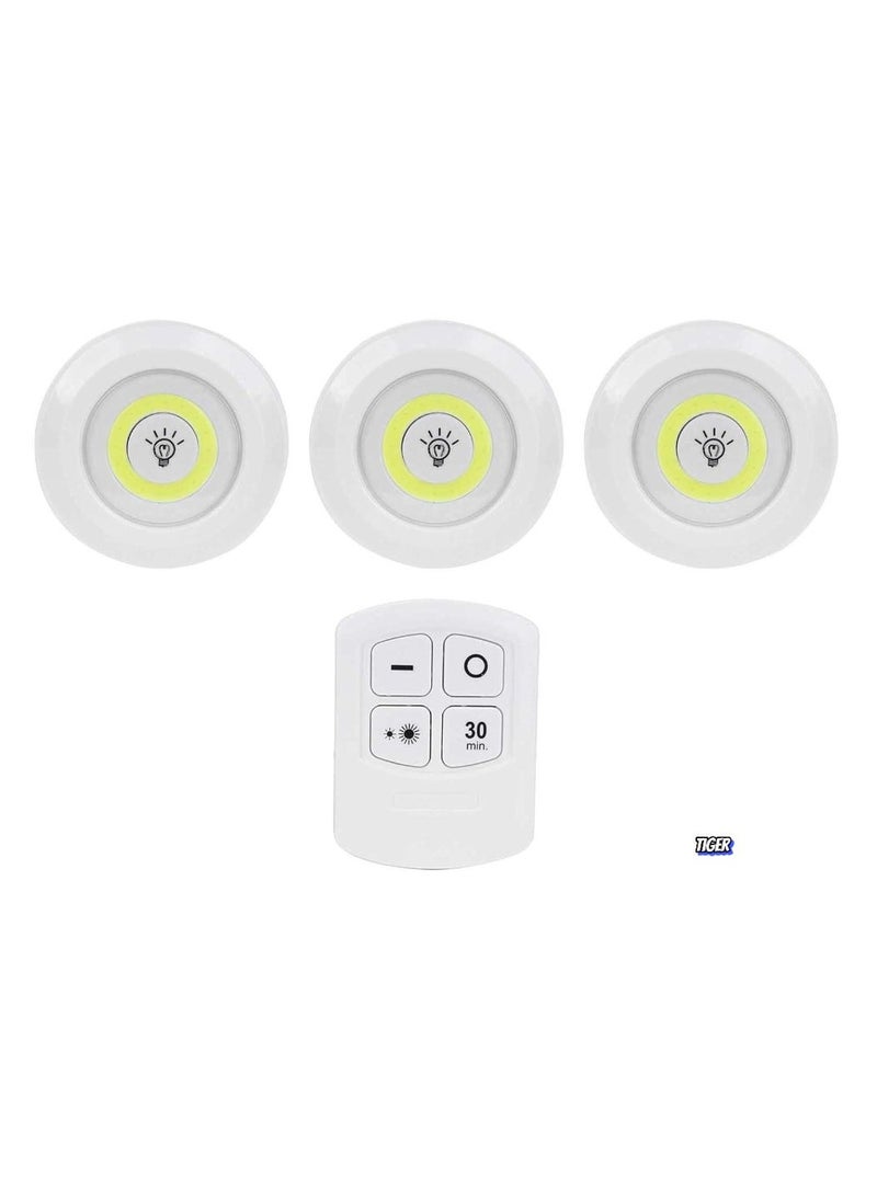 JAJEEK LED COB Night Light - 3 Pcs LED Night Light with Remote Control, Battery Powered Wireless LED Disc Lamp, Dimmable Night Light, Perfect for Bedroom, Hallway, and Living Room - Image 1