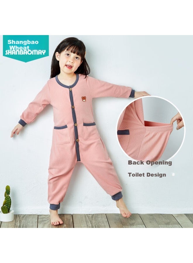 Shanbaomay Spring And Autumn Children's Onesie Pajamas Cotton Boys And Girls Baby Romper Anti-kick Cold Protection Belly Guard Purple Size 100