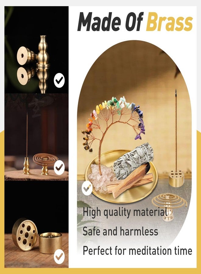 Iffitya Crystal Tree Palo Santo Holder, 7 Chakra Incense Holder, Brass Incense Holder 5.5 inches, 6 in 1 Ash Catcher for Incense Sticks/Coil Incense/Sage/Incense Cones Yoga Meditation Room Home Décor - Image 2