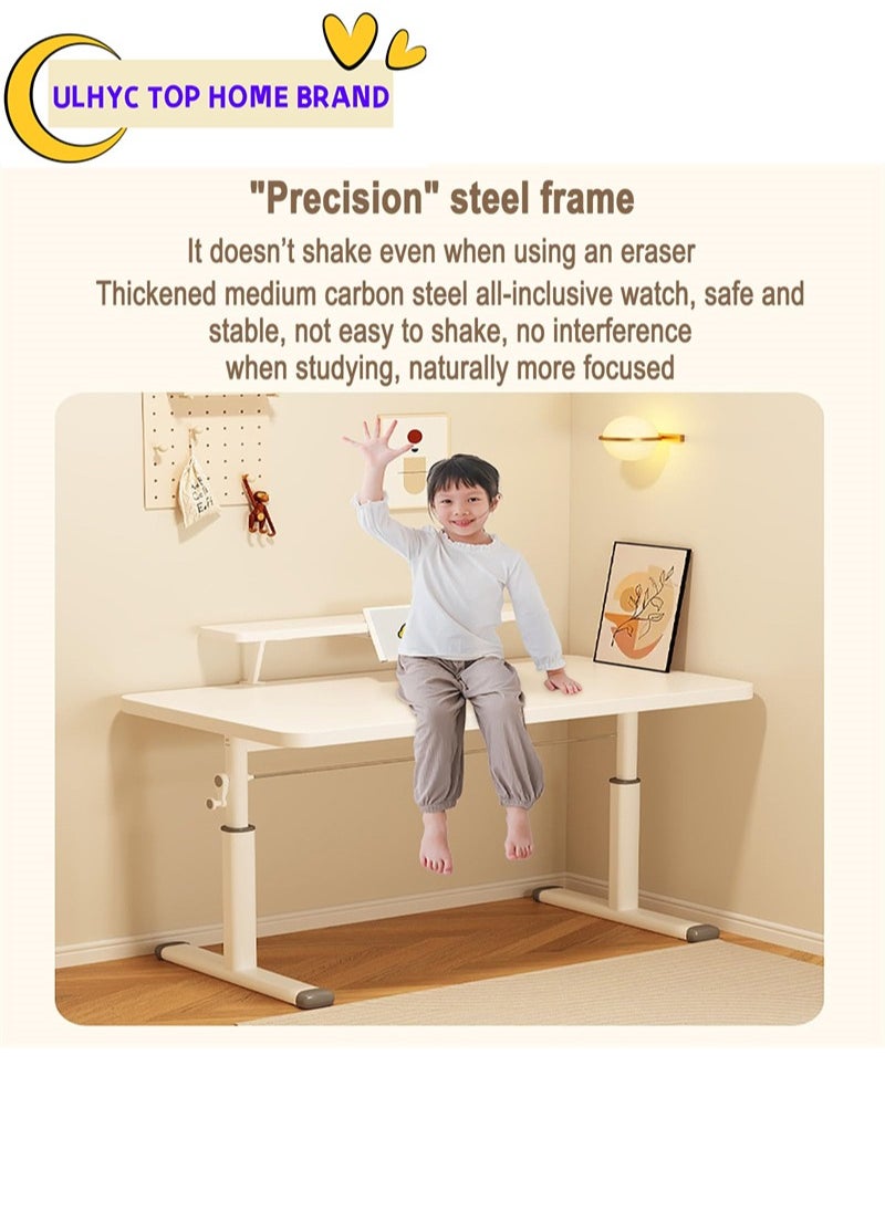ULHYC - White Liftable Folding Work Table, Independently Adjustable Computer Desk, 120CM Long Desk with Rounded Corners Design, Suitable for Bedrooms and Study Rooms - Image 1