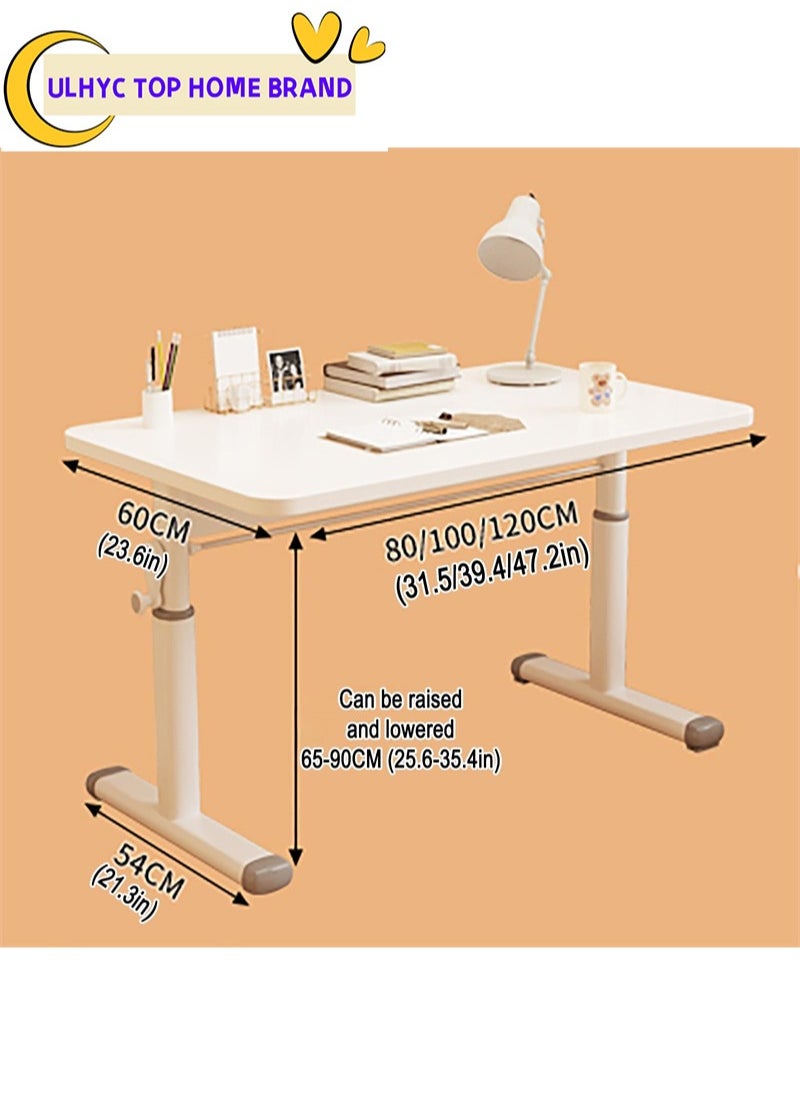 ULHYC - White Liftable Folding Work Table, Independently Adjustable Computer Desk, 120CM Long Desk with Rounded Corners Design, Suitable for Bedrooms and Study Rooms - Image 1