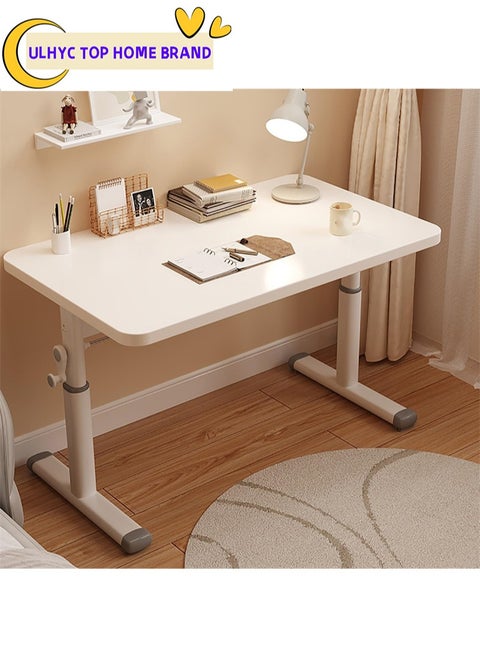 White Liftable Folding Work Table, Independently Adjustable Computer Desk, 120CM Long Desk with Rounded Corners Design, Suitable for Bedrooms and Study Rooms
