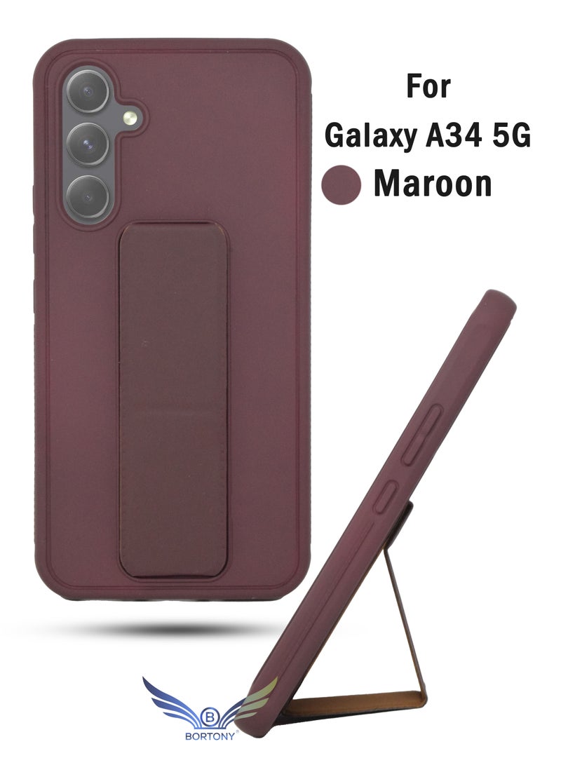 BORTONY Samsung A34 5G Case with Magnetic Car Mount Kickstand Holder Premium Silicone Vertical and Horizontal Hand Strap Grip Cover for Samsung Galaxy A34 5G - Image 1