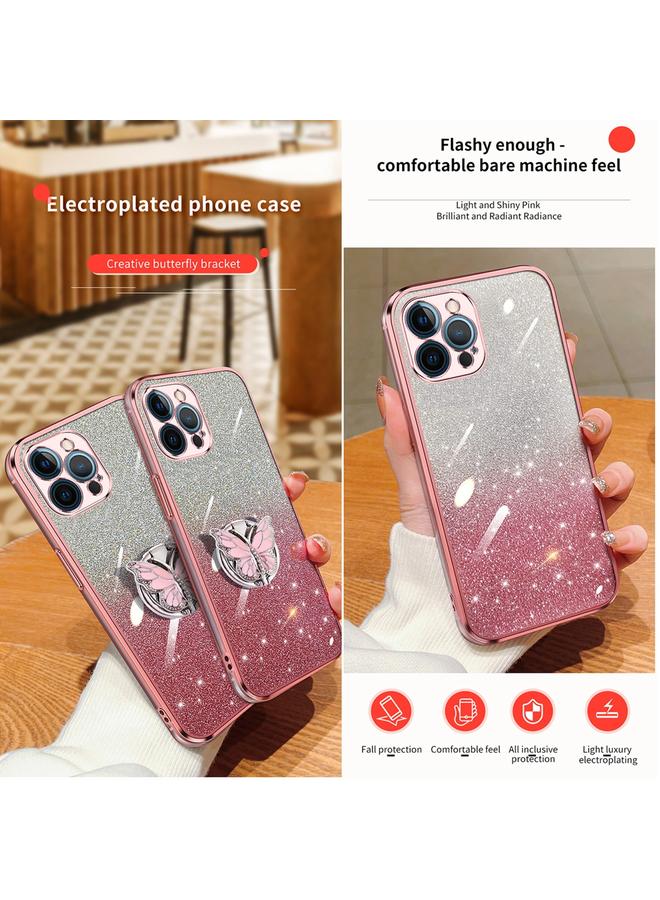 اس-توب جراب لهاتف iPhone 12 Pro Max مطلي بطبقة لامعة متدرجة اللون من مادة TPU مع حامل على شكل فراشة - Image 3