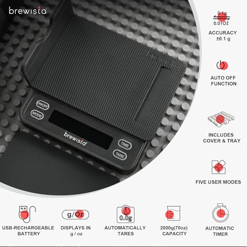 Brewista Smart Coffee Scale III with Timer, 2kg/0.1g High Precision Scale for Espresso and Pour-Over Coffee, Portable Mini Digital Kitchen Scale with Automatic Timing, Rechargeable, 5 Modes - Image 5