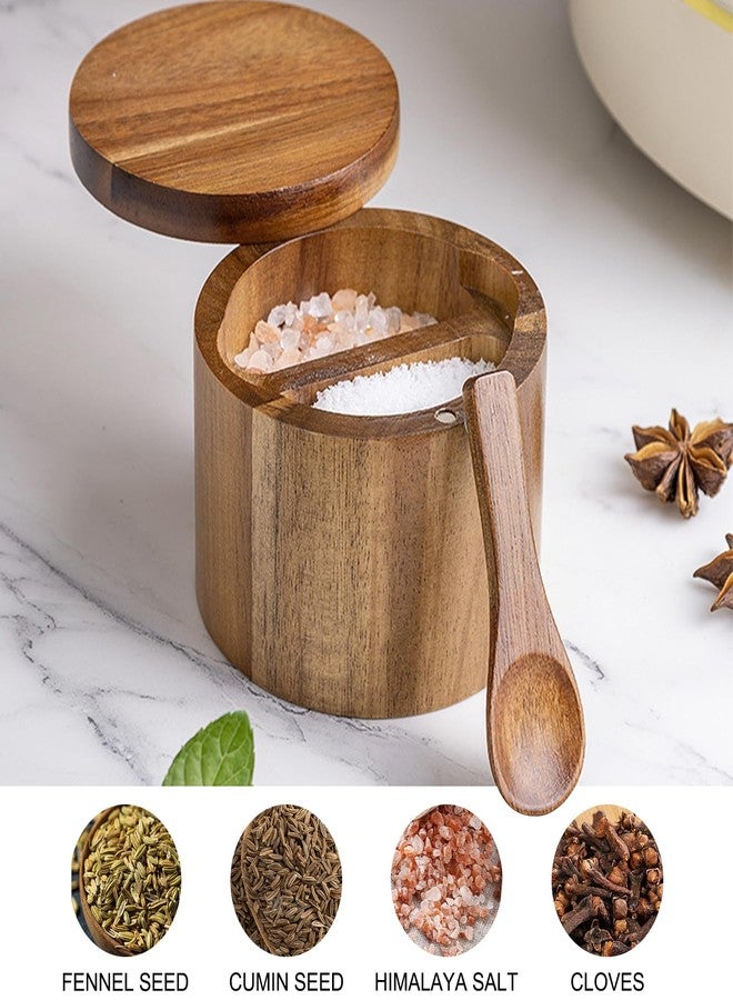 Hooshion Acacia Salt Cellar with Dual Compartments, Wooden Salt Box, Kitchen Spice Keeper, with Magnetic Swivel Lids, for Salt and Pepper or Spices - Image 4