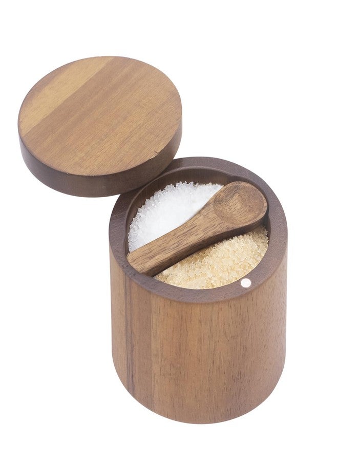 Hooshion Acacia Salt Cellar with Dual Compartments, Wooden Salt Box, Kitchen Spice Keeper, with Magnetic Swivel Lids, for Salt and Pepper or Spices - Image 1