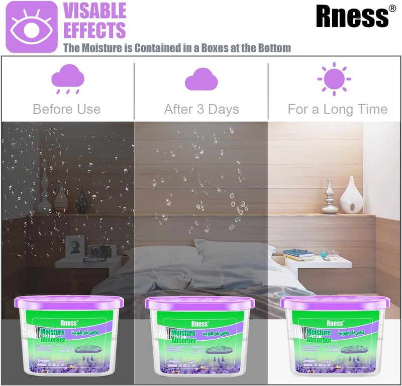 Rness Lavender Moisture Absorber Boxes,Moldproof Deodorizing Desiccant Dehumidifier Boxes Lavender Aroma Humidity Absorber for Bathroom Closet Wardrobe Kitchen 6 Pack(600 ml each) - Image 4