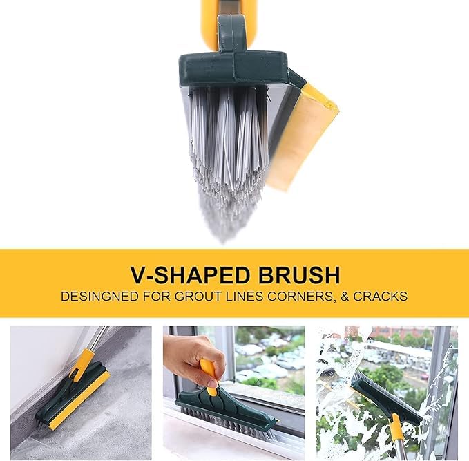 ASHGUJ 2 in 1 Bathroom Cleaning Brush with Wiper | 120° Rotating Long Handle Floor Scrub Brush for Tiles, Kitchen, and Home  - Image 3