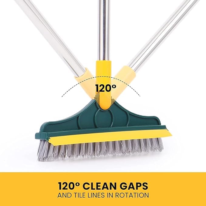 ASHGUJ 2 in 1 Bathroom Cleaning Brush with Wiper | 120° Rotating Long Handle Floor Scrub Brush for Tiles, Kitchen, and Home  - Image 2