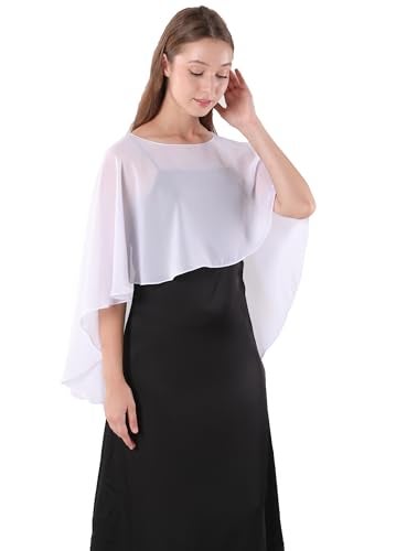 Hotshawl Capelets for women Chiffon Cape Shawls and Wraps for Evening Dress Wedding Capes Cover Up (White) - Image 3