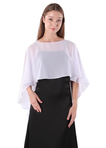 Hotshawl Capelets for women Chiffon Cape Shawls and Wraps for Evening Dress Wedding Capes Cover Up (White) - Image 4