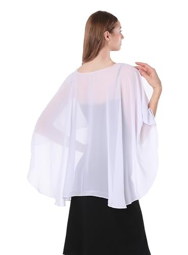 Hotshawl Capelets for women Chiffon Cape Shawls and Wraps for Evening Dress Wedding Capes Cover Up (White) - Image 5