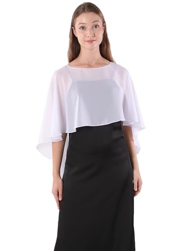 Hotshawl Capelets for women Chiffon Cape Shawls and Wraps for Evening Dress Wedding Capes Cover Up (White) - Image 1