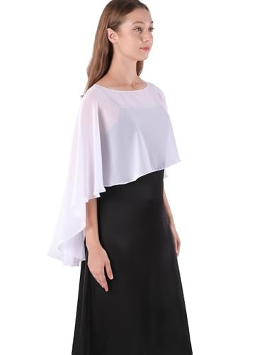 Hotshawl Capelets for women Chiffon Cape Shawls and Wraps for Evening Dress Wedding Capes Cover Up (White) - Image 2