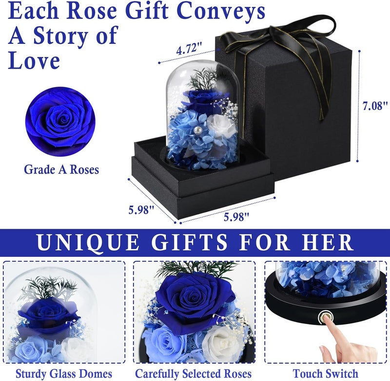 FIACO Preserved Flowers Rose Gifts for Women, Birthday Gifts Eternal Rose in Glass Dome Long-Lasting Real Forever Flowers Gifts for Mom Grandma Wife Girlfriend - Image 2